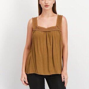 Market & Spruce Tank Top Size XL Olive Brown Gauze Macrame Crochet Square Neck